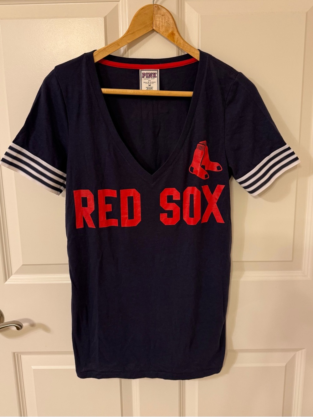 Victoria's Secret PINK Navy Boston Red Sox Baseball T-Shirt Medium MLB EUC
